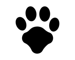 A simple black paw print on a white background illustration image