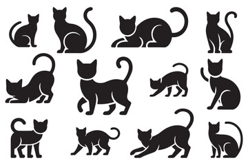 Collection set of cat silhouette designs for print and web