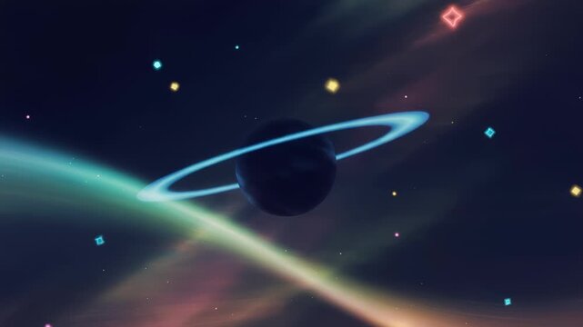 Swirling Nebula and Planets with Glowing Pulsing Squares