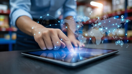 Delivery courier logistics ecommerce shipping. Digital logistics technology, global shipping, supply chain, delivery, ecommerce, warehouse