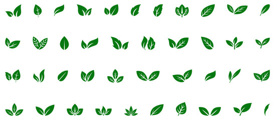 green leaf icon collection, green leaves logo icon flat style vector illustration on transparent png background