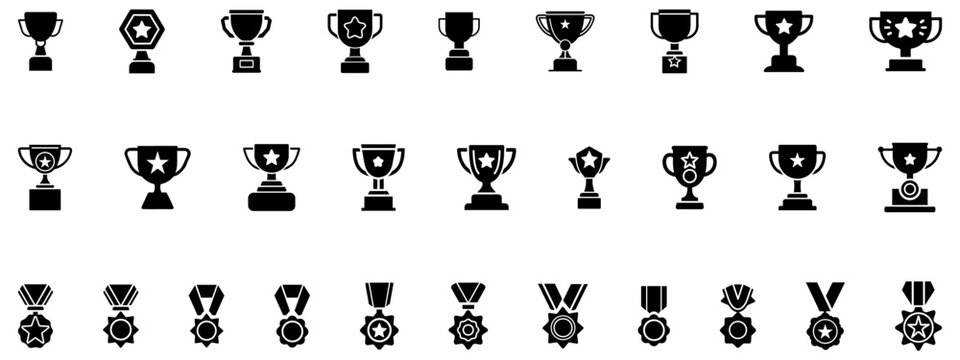 trophy champion cup, award badge medal icon collection, award winner cup, reward prize symbol vector illustration