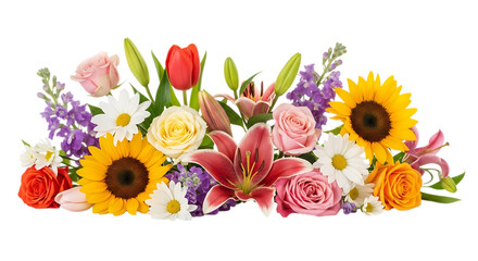 various flowers floral elements flatlay on transparent background PNG file
