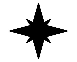 Stylized eight pointed star graphic isolated on white background providing direction