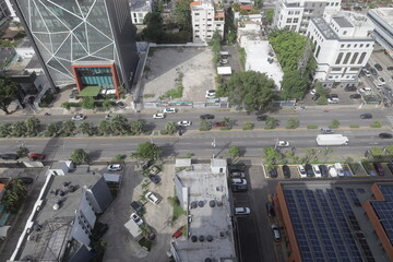 santo domingo, june 24, 2025 - aerial view of a drone over main streets of santo domingo, avenue with little traffic.