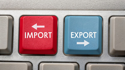 Import export Tariff trade.Import export keyboard button, trade, tariff, business, finance.Tax global international shipping,customs container shipment,international logistic business agreement