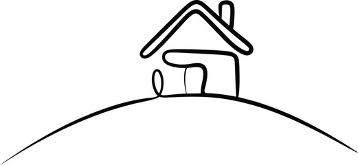 Simple line drawing of a house on a hilltop