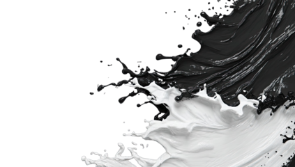 Black and white liquid splashes in dynamic motion
