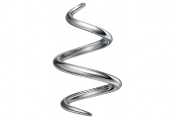 Spinning metallic helical form against transparent backdrop, representing technological innovation