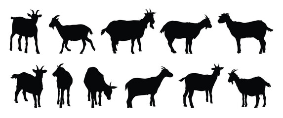 goat and goat kid silhouette set. goat and goat kid isolated farm animal silhouette icon vector collection