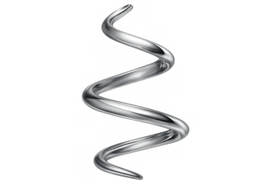 Spinning metallic helical form against transparent backdrop, representing technological innovation