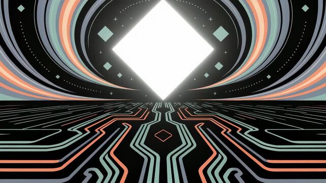 Glowing Central Diamond Fades with Pulsing Circuit Lines