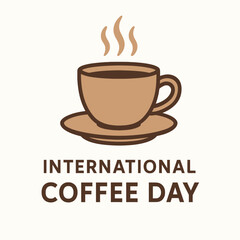 International Coffee Day - Steaming Cup Flat Vector Illustration