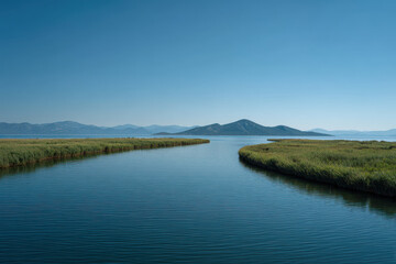 capture striking beauty of delta estuary in croatia at high noon where sunlight creates surreal atmosphere