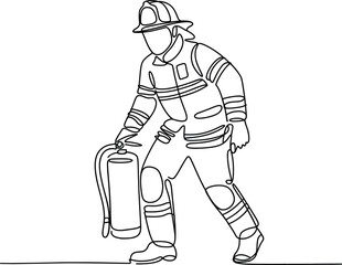 Firefighter in protective gear holding a fire extinguisher