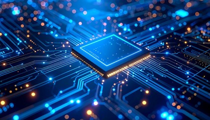 Abstract computer chip on circuit board