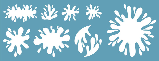 flat milk splash and blot doodle isolated elements set. Isolated vector white milk shapes for product design, advertising