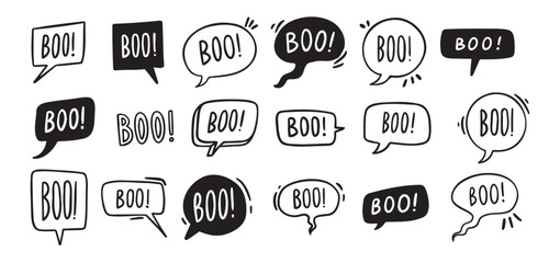 Speech bubbles with text Boo. Vector hand drawn doodle illustration 
