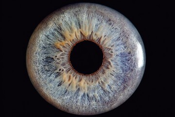Close-up of a human eye's iris.  Detailed view of intricate patterns and colors