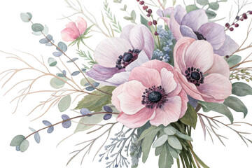 Beautiful floral bouquet isolated on transparent background