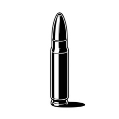 Bullet Cartridge: A stark monochrome illustration depicts a single bullet cartridge, showcasing its detailed design and a subtle shadow.