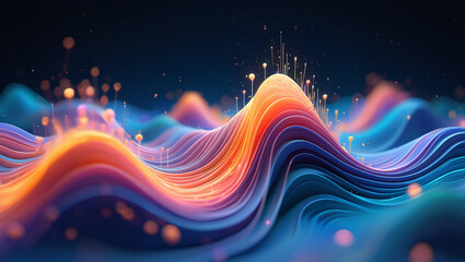 Obraz premium Abstract Digital Waves Flowing with Vibrant Colors and Glowing Particles