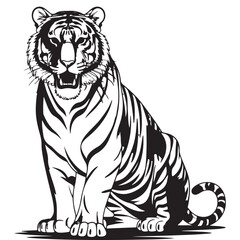 Obraz premium Tiger vector illustration on white background showing wild feline head with black stripes and detailed fur