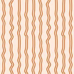 Colorful seamless pattern illustration with vertical wavy lines on a beige background. Vintage minimal print. Vector illustration