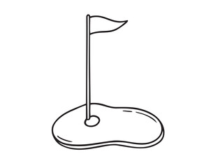 Golf hole with flag on white background for sports symbol