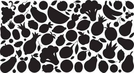 Fototapeta premium Fruits and Vegetables Silhouette Icon Set – Healthy Food Solid Icons for Nutrition, Organic Market and Packaging Design