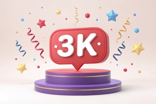 Celebrate achievement of 3k followers with confetti and podium illustration