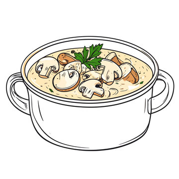 mushroom soup bowl, creamy, hand-drawn style clip art preview