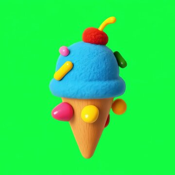 Colorful playful ice cream cone animation isolated asset, transparent 4K video, alpha channel, ProRes 4444