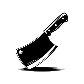 Meat Cleaver Illustration: A bold black and white vector illustration of a meat cleaver, showcasing its sharp blade and textured handle, perfect for butcher shops or culinary designs.