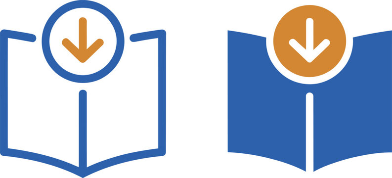 Open book with download arrow icon symbol for digital learning and information access