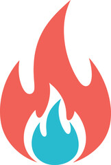 A stylized red and blue flame illustration on a white background with a simple and clean design style
