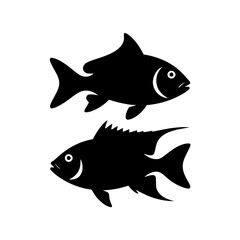 Two Fish Silhouettes: A simple, elegant black and white illustration featuring two stylized fish silhouettes, perfect for aquatic-themed designs.