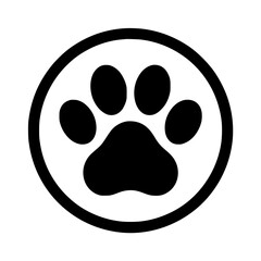 Fototapeta premium Paw Print Icon: A simple, bold black and white vector illustration of a paw print encircled, perfect for pet-related designs.