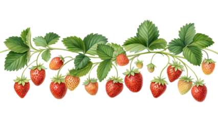Luscious strawberry vine with ripe red berries and leaves for summer designs
