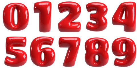 set of 3d rendering red number
