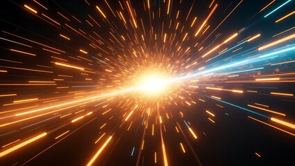 Abstract light speed background with orange and blue light trails for futuristic technology concept design
