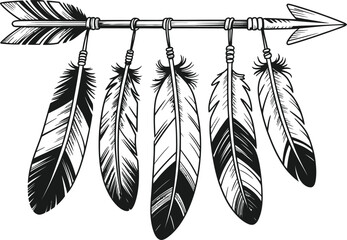 Tribal arrow with hanging feathers hand drawn sketch © MUZIHID CREATION
