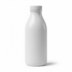 White opaque milk bottle with screw cap on white background