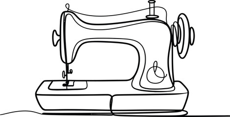 Simple black and white line drawing of a vintage sewing machine