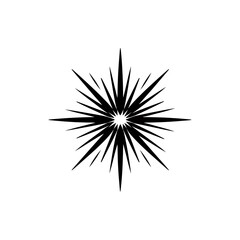 Abstract black starburst shape on a plain white background, concept for festive decoration, graphic element and logo design.