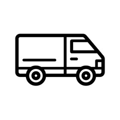 Outline of a delivery van or truck viewed from the side with simple black lines, concept for logistics service, transportation solution and e-commerce delivery.
