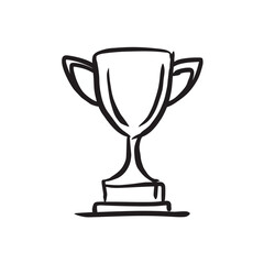 Illustration of a simple black and white trophy sketch with handles and a pedestal, concept for sporting events, championship recognition and contest victory celebration.