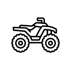 Line art illustration of an ATV (All-Terrain Vehicle) with thick tires and simple design, concept for off-road adventures, recreational vehicle visuals and transportation infographics