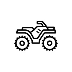 Line art illustration of an ATV (All-Terrain Vehicle) with knobby tires and handlebars, concept for recreational vehicle designs, off-road adventure layouts and transportation icons.