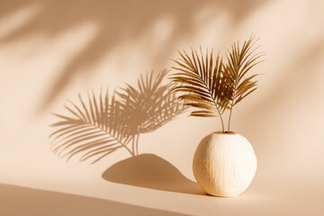 Palm leaf in white pot with minimalist arrangement